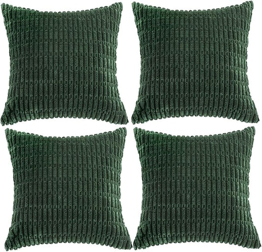 Fancy Homi 4 Packs Hunter Green Decorative Throw Pillow Covers 20x20 Inch for Couch Bed Sofa, Forest Green Boho Home Decor, Soft Plush Corduroy Cute Emerald Green Square Cushion Case 50x50 cm