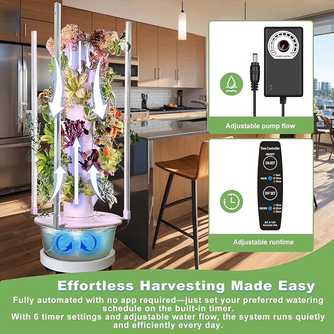 Hydroponic Growing System Kit with LED Grow Lights, Vertical Hydroponic Tower, Indoor Herb Garden, 28 Planting Pods,Lettuce Growing Garden