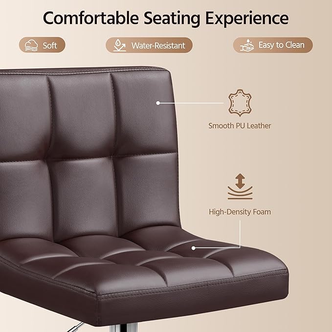 Yaheetech Bar Stools Set of 4 - Modern Adjustable Kitchen Island Chairs Counter Height Barstools Swivel PU Leather Chair 30 inches,X-Large Base and Seat, Brown
