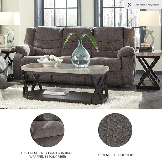 Signature Design by Ashley Tulen Modern Manual Pull Tab Reclining Sofa, Dark Gray