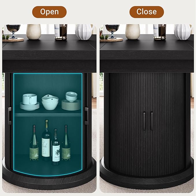 Extendable Round Kitchen Dining Room Table for 4-6 with 2-Tier Storage Shelf, 63'' Space Saving Expandable Wood Oval Circle Dinner Furniture with Pedestal Base(Black)