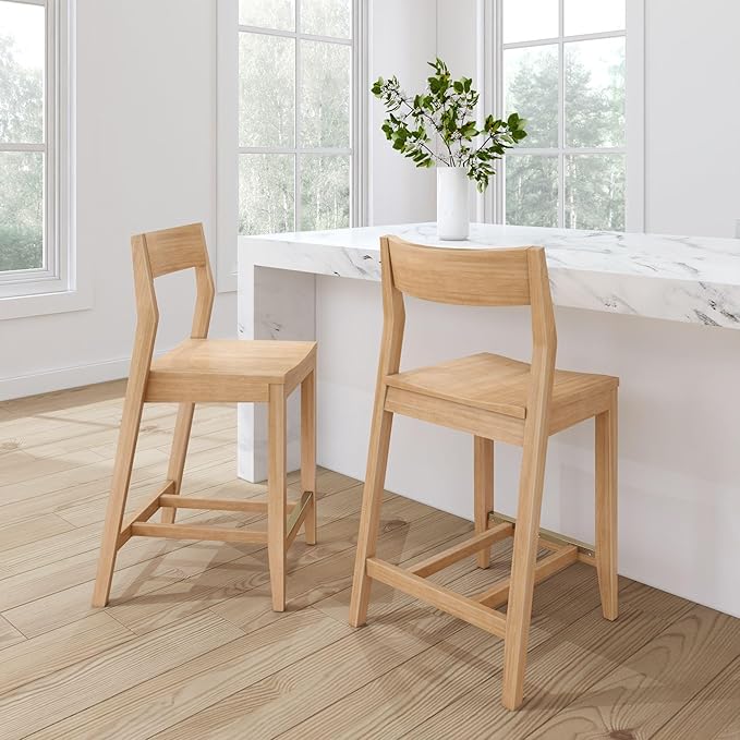 Plank+Beam Counter Height Stool, 38 Inch, Solid Wood Dining Chair for Kitchen Island, Breakfast Bar Seating, Minimalist Design for Dining Room, Blonde