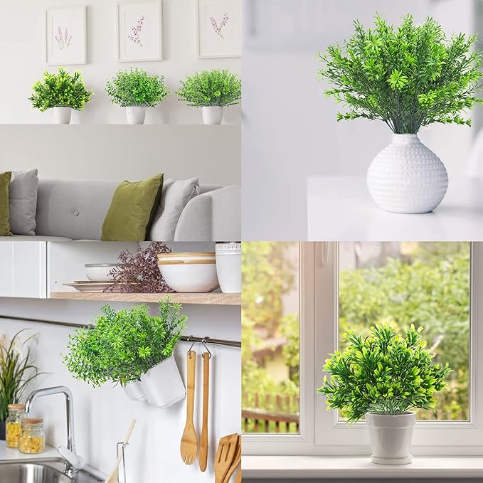 Ouddy Decor 6 Bundles Artificial Greenery Stems Mixed Fake Plastic Plants Eucalyptus Rosemary Faux Magnolia for Outdoor Indoor Garden Home Window Box Decor