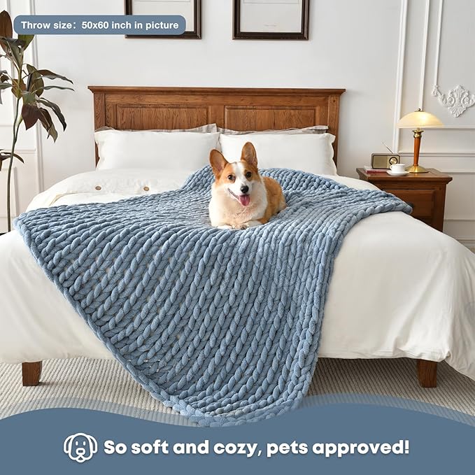 Soft Chunky Knit Blanket, 40X50 Inch Handmade Thick Chenille Yarn Throw Without Shedding & Raveling, Aesthetic & Cozy Home Decor with Couch Sofa Bed, Gift Pack, Airy Blue