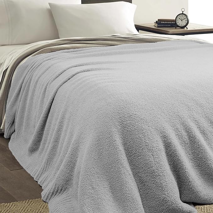 JOOJA Grey Blanket Warm Queen Size Fuzzy Knitted Oversized Luxury Bed Blankets,Soft for Bed, Lightweight Plush for Cozy Nights (Grey, 90x90)
