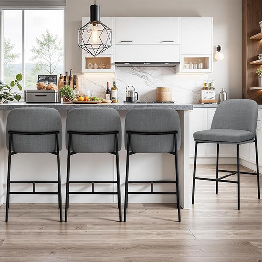 COLAMY Counter Height Bar Stools Set of 4, 25 Inch Modern Fabric Kitchen Island Stools with Back, Upholstered Counter Barstools Armless Bar Chairs with Metal Legs for Island Dining Room Bar,Dark Grey