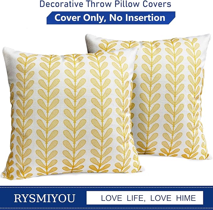 Decorative Throw Pillow Covers Set of 2 Chrome Yellow Pillow Covers 18x18 Inch Throw Pillow Cover Linen Pillowcase Modern Boho Farmhouse Outdoor Pillow Covers for Couch Sofa Living Room