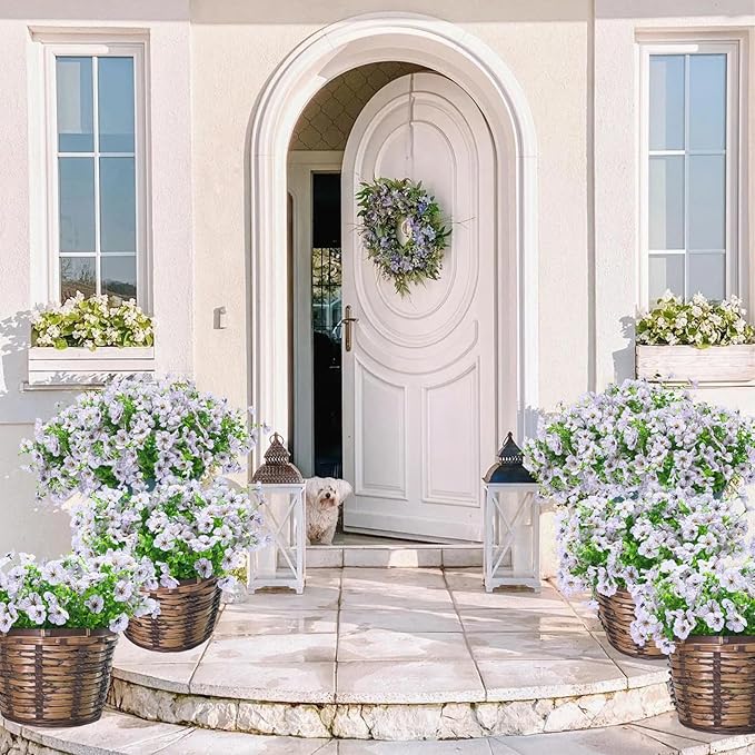 24 Bundles Artificial Flowers for Outdoors & Indoors – UV Resistant Faux Plastic Plants for Garden, Patio, Porch, Window Box, Home Decor – Lush & Vibrant Fake Flowers, White