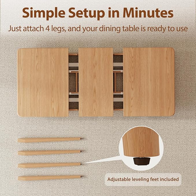 Solid Wood Extendable Dining Table for 4-8 People with Seamless Extension from 47.2 to 63 Inches, Easy Assembly, Expandable Tables for Small Spaces, Dining Room, Kitchen, Living Room, Natural