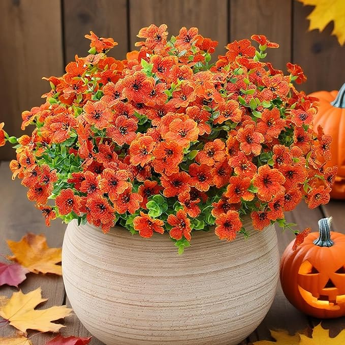 alyptus Artificial Mums for Outdoors – 12 Bundles UV Resistant Fall Flowers, Faux Outdoor Flowers & Fake Mums for Porch Decor, Planters, Thanksgiving, Halloween & Fall Decorations – Orange Blooms