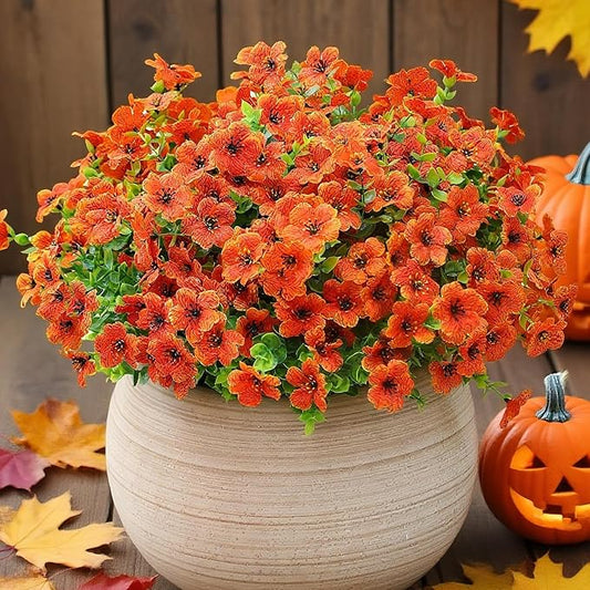 alyptus Artificial Mums for Outdoors – 12 Bundles UV Resistant Fall Flowers, Faux Outdoor Flowers & Fake Mums for Porch Decor, Planters, Thanksgiving, Halloween & Fall Decorations – Orange Blooms