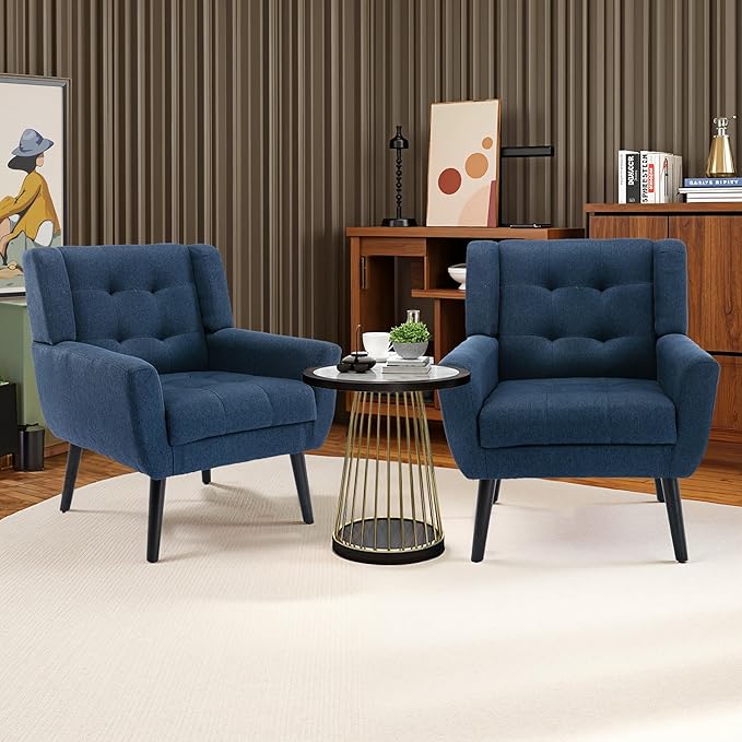 NicBex Accent Chair Set of 2, Modern Chair for Living Room Upholstered Foam Filled Living Room Chairs with Metal Legs Linen Cozy Lounge Armchair for Living Room Bedroom,Blue