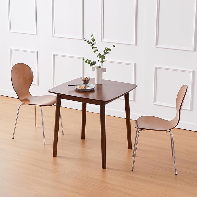 Livinia Aslan 29.5" Malaysian Oak Square Wooden Dining Table/Small Solid Wood Kitchen Desk (Walnut)