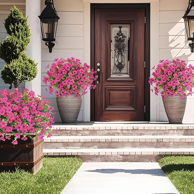 20 Bundles Artificial Flowers for Outdoors Decoration Fake Silk Flowers UV Resistant Faux Plants Artificial Daisy Eucalyptus for Spring Summer Garden Yard Porch Window Home Decor, Fuchsia