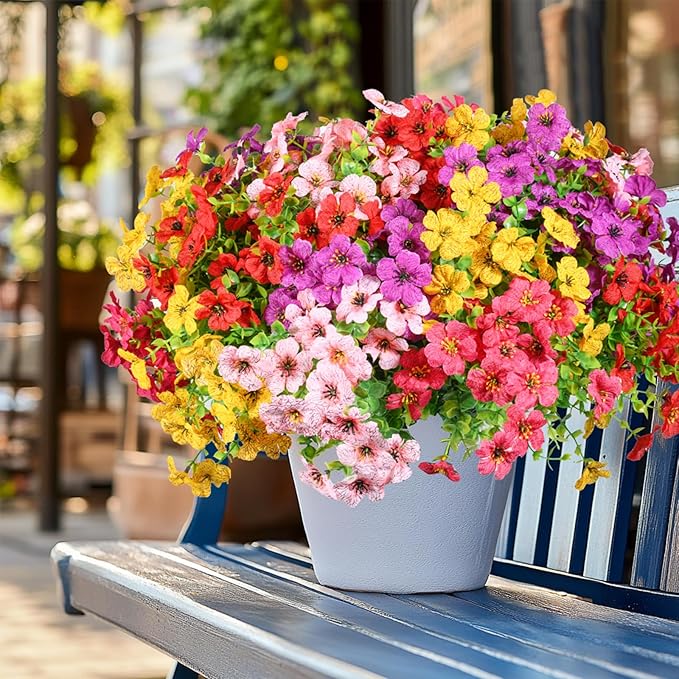 30 Bundles Artificial Flowers Faux Plants Flowers for Outdoor Spring Summer Decoration UV Resistant Artificial Plastic Plants Silk Flowers for Home Planter Porch Window Box Yard