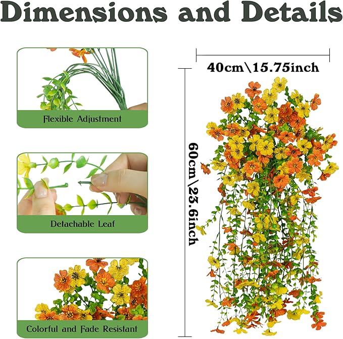 Artificial Flowers for Outdoors Decoration, 2 Pcs Outdoor Faux Plants Daisy with Eucalyptus Leaves Fall UV Resistant Fake Flowers Hanging Planters for Front Porch Patio Yard Door Garden Home Decor