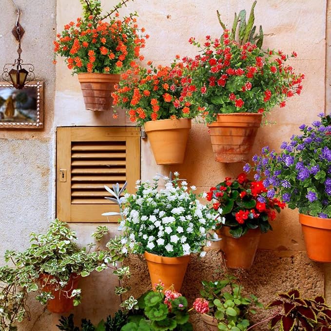 10PCS Artificial Flowers, Fake Artificial Greenery UV Resistant No Fade Faux Plastic Plants for Wedding Bridle Bouquet Indoor Outdoor Home Garden Kitchen Office Table Vase(Orange Red)