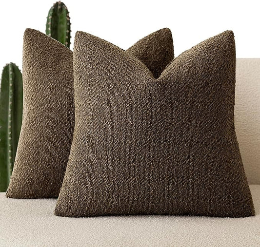 Foindtower Set of 2, Decorative Textured Boucle Throw Pillow Covers Accent Solid Pillow Cases Neutral Soft Couch Cushion Case for Chair Sofa Bedroom Living Room Home Decor 16x16 Inch Chocolate