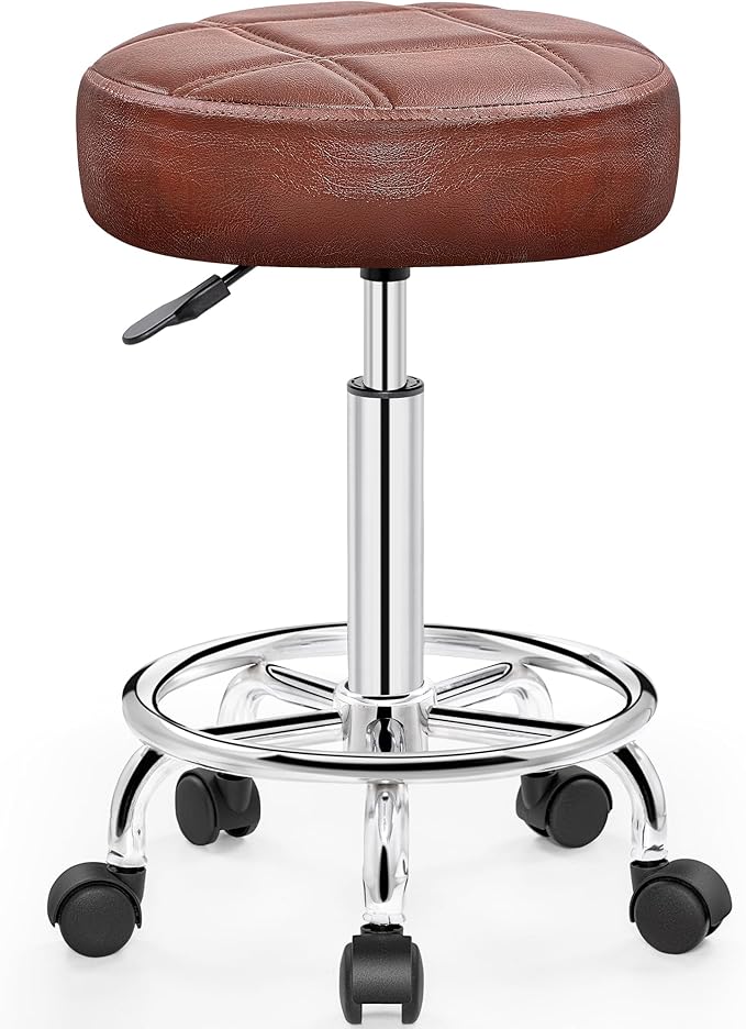 Rolling Stool with Wheels, PU Leather Small Office Chair with Foot Rest,Versatile Adjustable Swivel Stool for Tattoo Massage Salon Spa Teach Medical Facial Office Home Work Kitchen