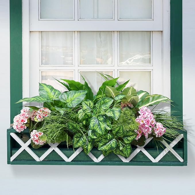 Artificial Greenery Plants & Flowers for Outdoor UV Resistant 10 Bundles Fake Plants Plastic Leaves with Stems for Outside Garden Porch Decor (Mixed-PurplePink)