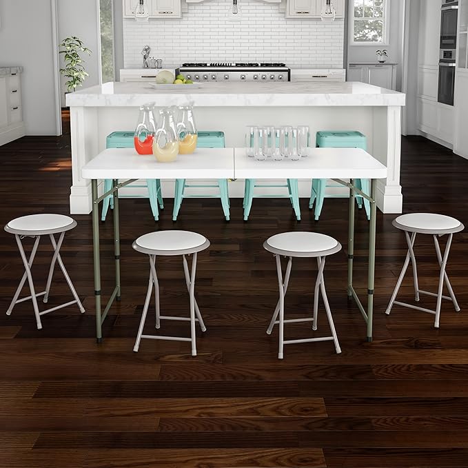 Lavish Home Folding Bar Stools – Set of 4 Heavy-Duty 18-Inch Stool - 225lbs Capacity and Padded Seats for Dorm, Recreation or Game Room (White)