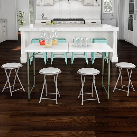 Lavish Home Folding Bar Stools – Set of 4 Heavy-Duty 18-Inch Stool - 225lbs Capacity and Padded Seats for Dorm, Recreation or Game Room (White)