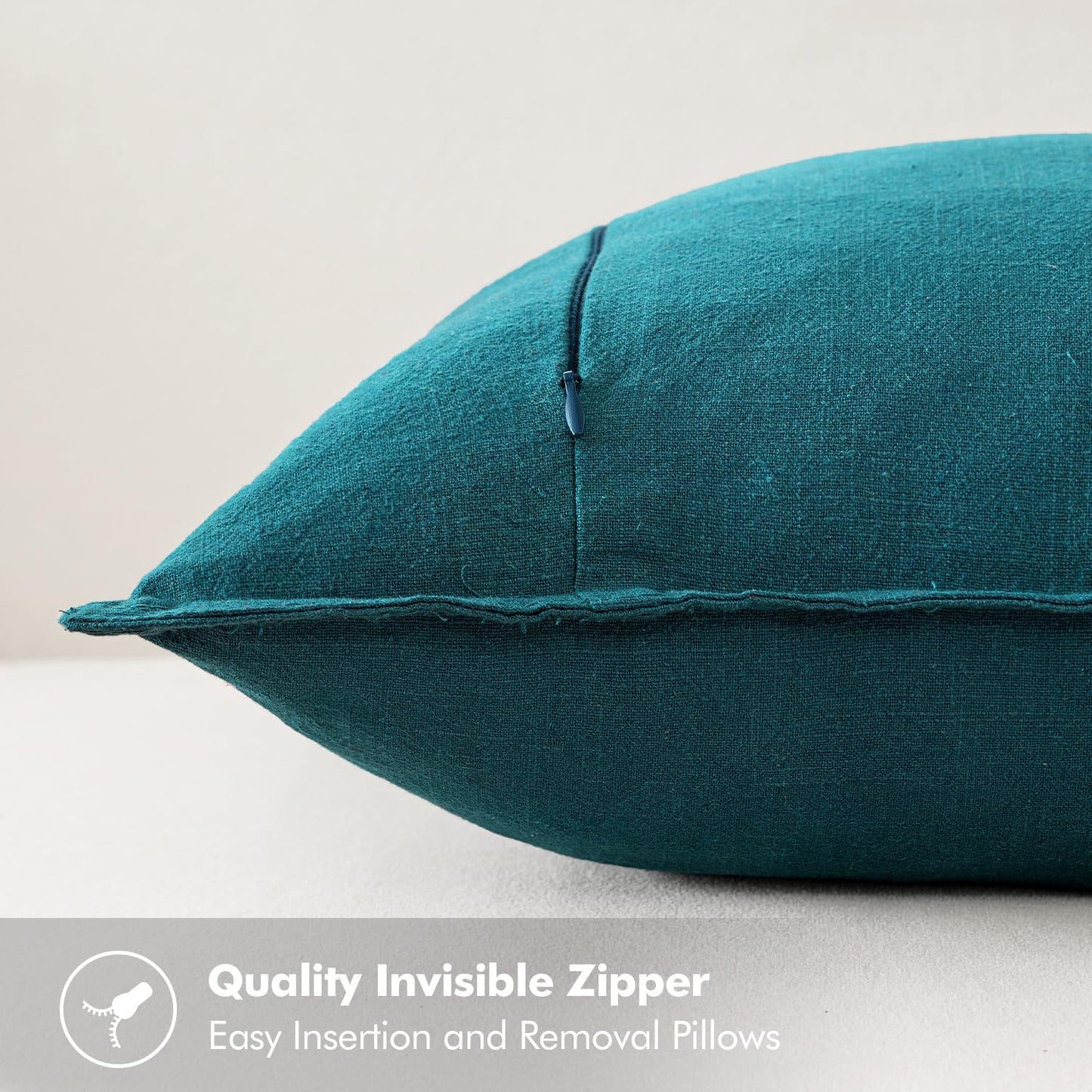 MIULEE Decorative Linen Pillow Covers 18x18 Inch Teal Blue Boho Farmhouse Neutral Couch Throw Pillows for Bed Pack of 2 Accent Coastal Modern Pillowcase Summer Sofa Livingroom Home Decor