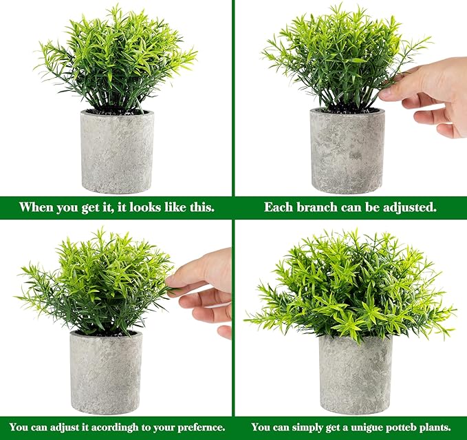 Lemonfilter 4 Pack Fake Plants, Small Eucalyptus Rosemary Succulents Artificial Mini Faux Potted Plants Fake Plant Indoor for Home Bathroom Bedroom Office Desk Desk Shelf Decor