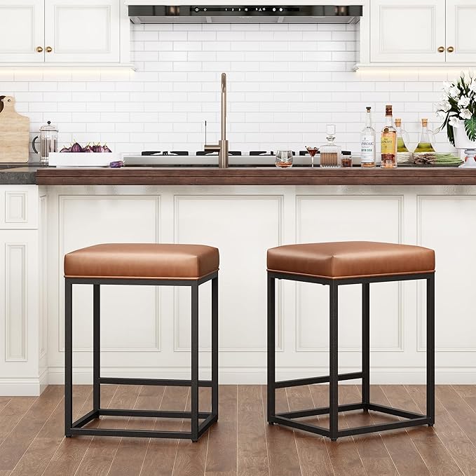 PHI VILLA Brown Bar Stools Set of 2-24 inch Counter Stools for Kitchen Island, Counter Height Bar stools