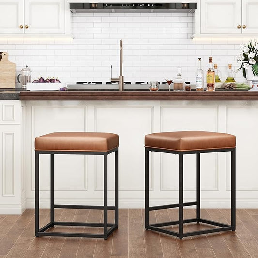 PHI VILLA Brown Bar Stools Set of 2-24 inch Counter Stools for Kitchen Island, Counter Height Bar stools