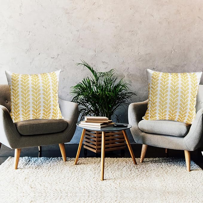 Decorative Throw Pillow Covers Set of 2 Chrome Yellow Pillow Covers 20x20 Inch Throw Pillow Cover Linen Pillowcase Modern Boho Farmhouse Outdoor Pillow Covers for Couch Sofa Living Room