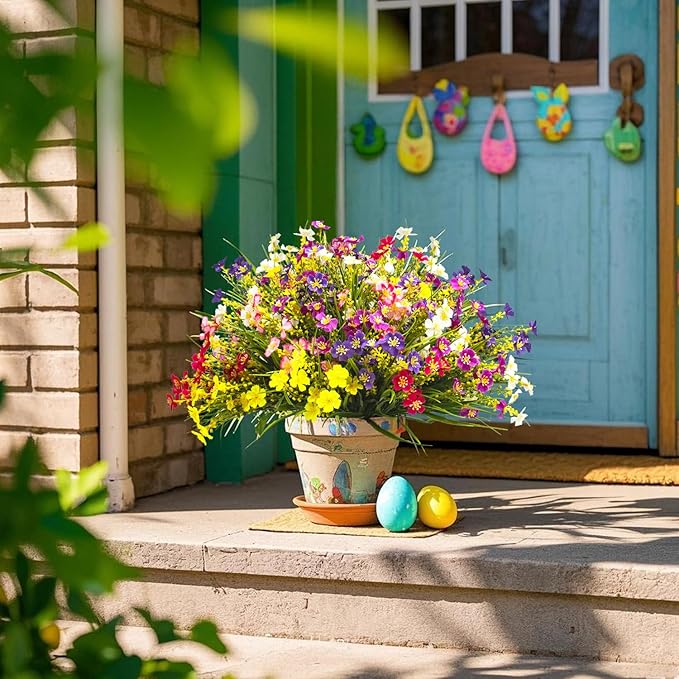 24 Bundles Artificial Faux Flowers Outdoor Plants for Autumn Summer Decoration,Fake Silk Realistic UV Resistant Colorful Daisy for Outside Home Porch Patio Balcony Yard Decor