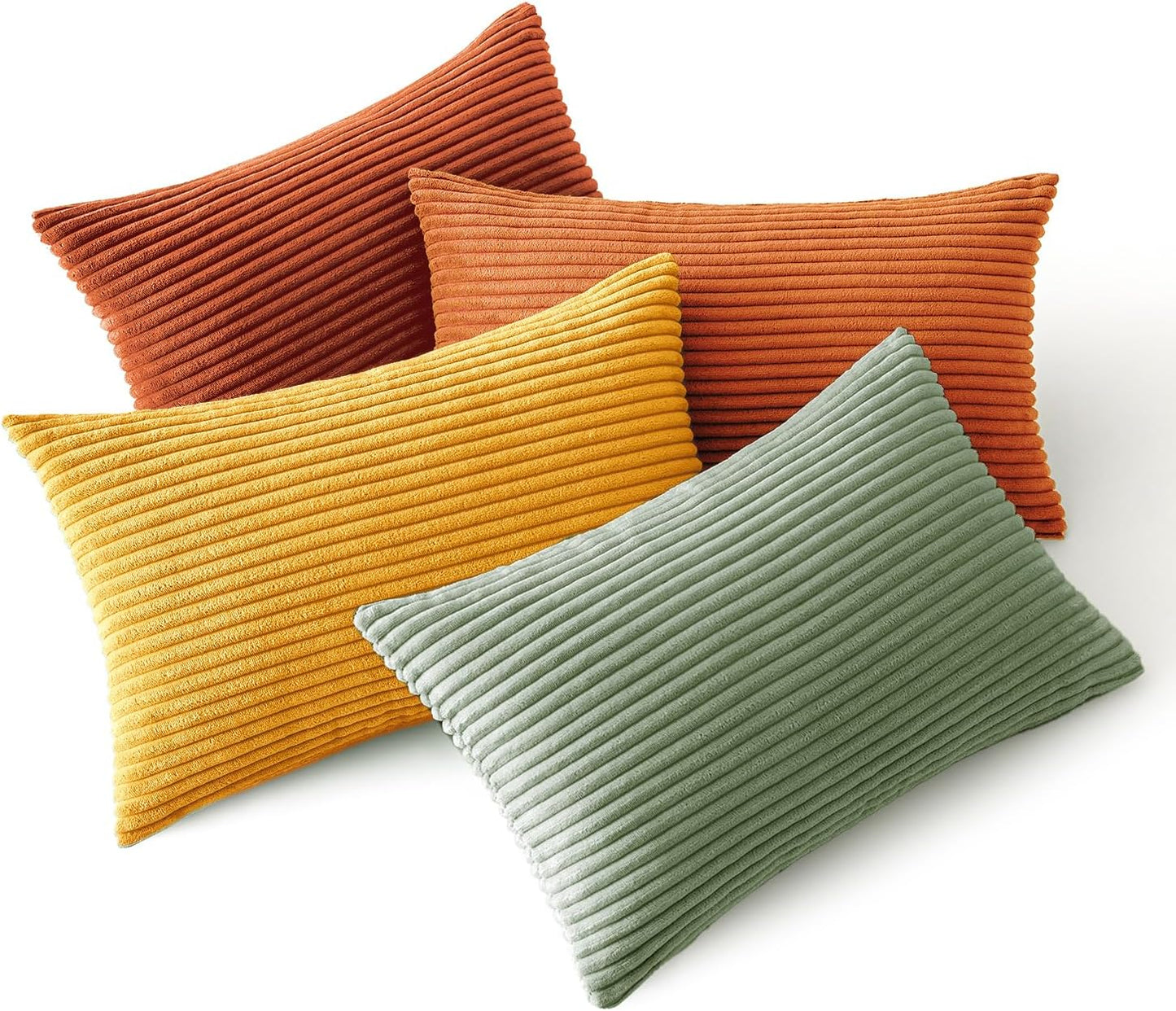 MIULEE Fall Decorative Throw Pillow Covers 12x20 Inch Set of 4, Vibrant Cushion Covers Vintage Retro Home Decor, Mix and Match Color Clash Design for Sofa Couch Bed Living Room Yellow Rust Green