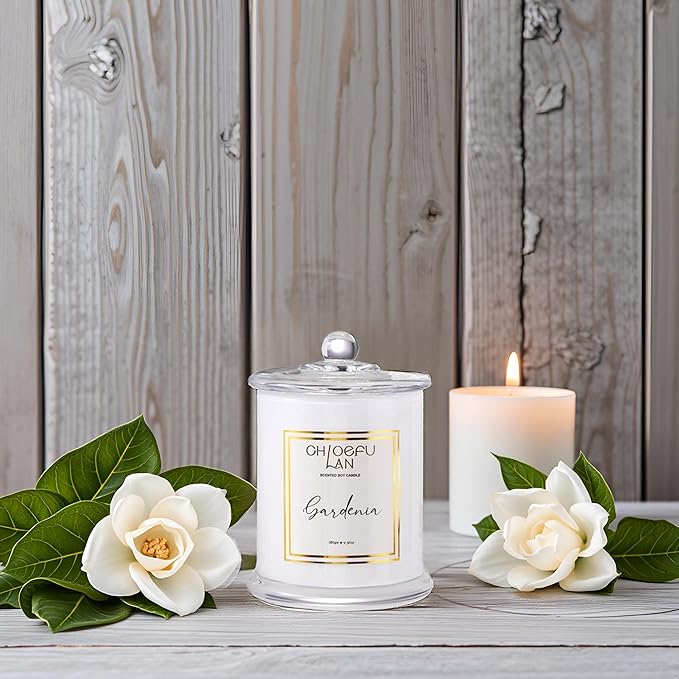 Chloefu LAN Gardenia Scented Candles for Home, Natural Soy Candle for Home Decor, Birthday Candle Gift for Women, 10 oz 65 Hours Burn