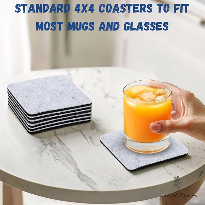 A&A Wonders Premium Felt Coasters for Drink, Two-Tone Reversible, Absorbent Felt Protects Furniture, Table, Anti Slip, Suitable for Drinks & All Table Types (Light Gray/Dark Gray, Square 6 Pack)