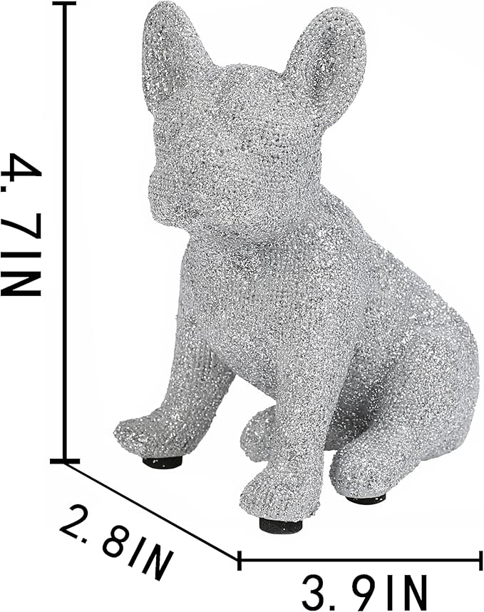 French Bulldog Statue,Resin Sparkly Frenchie Dog Sculpture Decor for Home Living Room Office Bedroom Shelf Desktop Decorations,French Bulldog Gifts for Men and Women,Silver