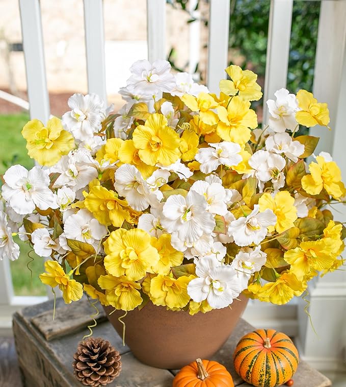 Fake Fall Flowers Artificial Mums for Outdoors Autumn Decoration, Faux Silk Flowers Plants Realistic UV Resistant Tropical Flower Artificial for Outside Planter Patio (F2MixHB, 6 Bundles)