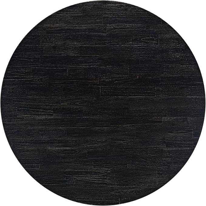 F55-11-TP - Mid Century Dining Table with Acacia Wood Round Tabletop, Sand Blasted Black Finish