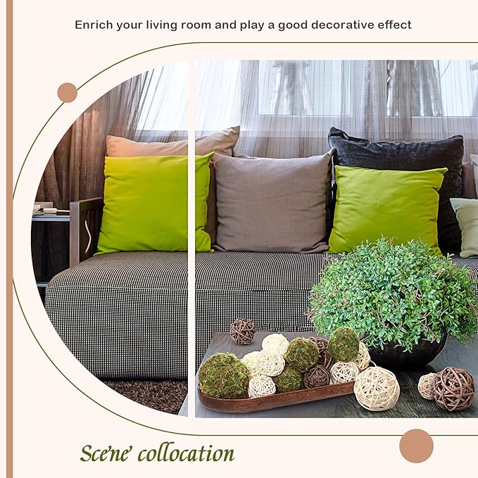 Jetec 18 Pcs Decorative Balls for Centerpiece Bowls Green Moss Balls Wicker Rattan Cord Decorative Bowl Fillers for Garden Vase Home Party Table Spring Easter Farmhouse Rustic Decor(Regular Size)