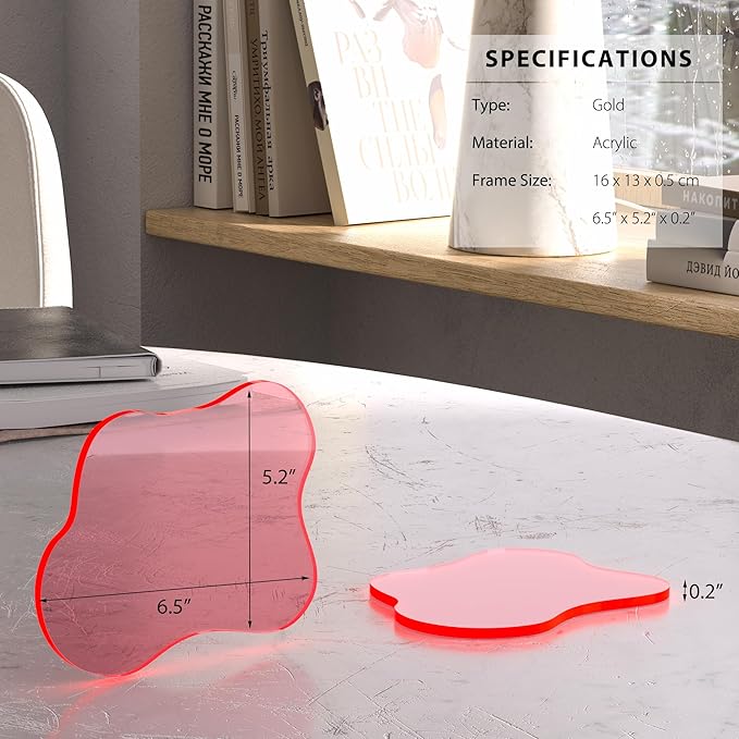 Acrylic Coaster Decorative Plates,Coral Pink Bar Drink Coaster, Clear Cloud Shape Coffee Cup Coaster, Perfect for Tabletop Protection and Accessories Display.(Coral Pink)