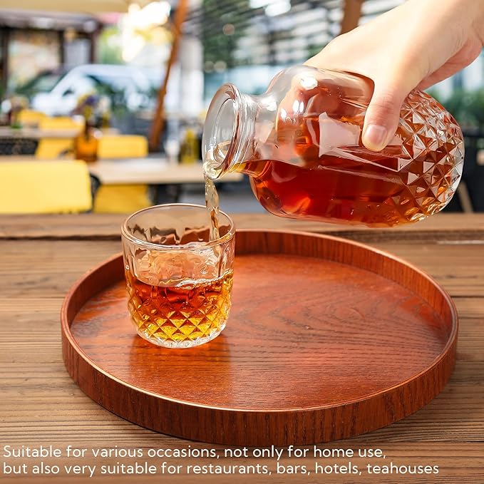 3 Set Bedside Water Carafe and Glass Set 18 OZ Vintage Glass Water Pitcher with 5 OZ Cup Set Clear Glass Water Pitcher for Bedroom,Bar,Bathroom,Hotel,Restaurant,Juice,Mouthwash Container,Style-2