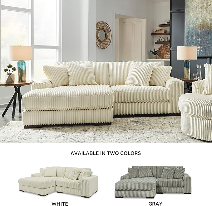 Signature Design by Ashley Lindyn Contemporary L-Shaped 2-Piece Sectional with Chaise for Living Room, White