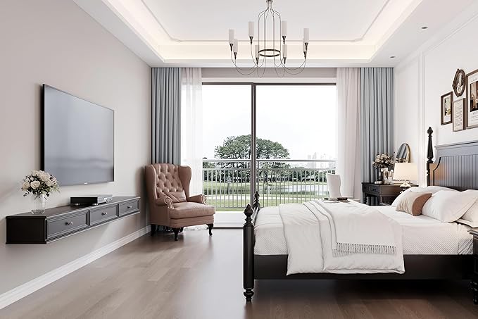 70-inch Wall-Mounted TV Stand, Accommodates 50- to 75-inch TVs, Features Hidden Cable Management, high Weight Capacity, and Space-Saving Black Floating TV Stand