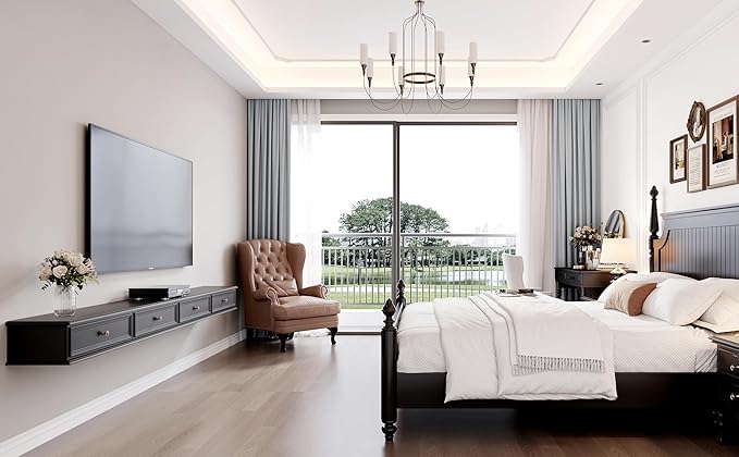 86-inch Wall-Mounted TV Stand, Accommodates 50- to 75-inch TVs, Features Hidden Cable Management, high Weight Capacity, and Space-Saving Black Floating TV Stand