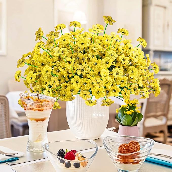 Krissing 48 Bundles Outdoor Artificial Flowers UV Resistant Fake Silk Flowers Faux Plastic Plants Outside Garden Porch Window Box Summer Decoration (Yellow)