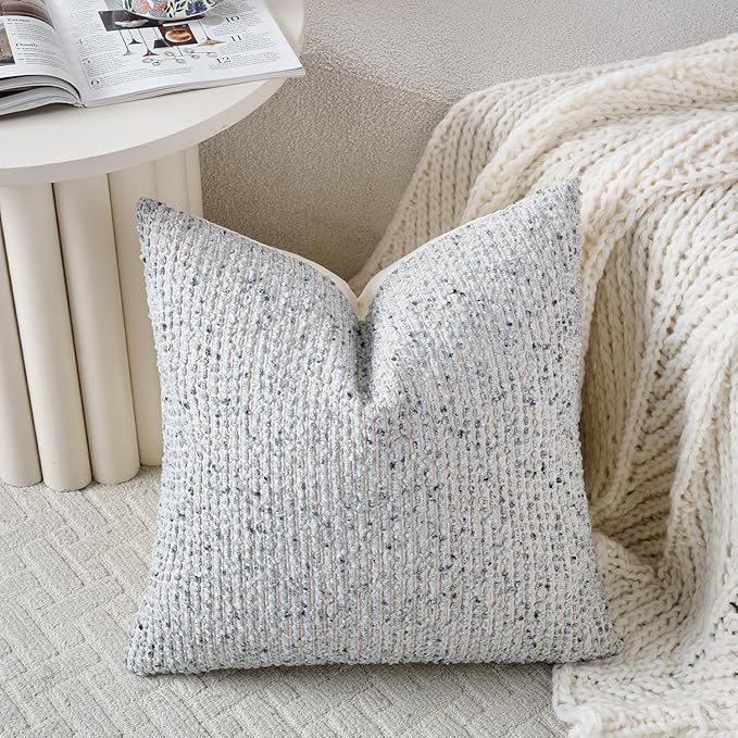 Striped Throw Pillow Covers 20x20 Set of 2 Blue Textured Boucle Chic Morden Boho Accent Farmhouse Square Decorative Couch Pillow Covers for Home Decor Bed Sofa Living Room