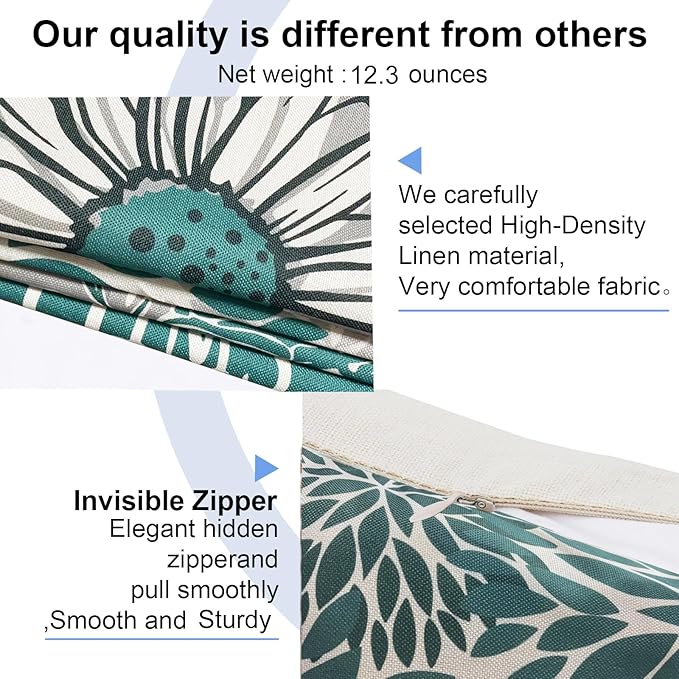 Decorative Throw Pillow Covers Set of 4 Green Pillow Covers 16x16 inch Throw Pillow Cases Linen Square Pillow Case,Modern Farmhouse Outdoor Pillow Covers for Couch Sofa Living Room Bed