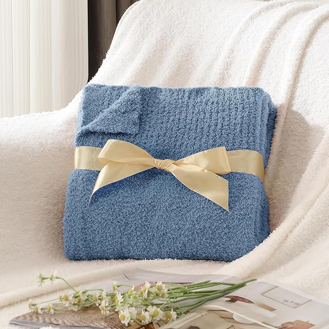 Knit Twin Size Bed Blanket Super Soft Warm Blanket for Bed Lightweight Cozy Plush Fuzzy Blanket for Couch Sofa 60x80 Inches Dusty Blue