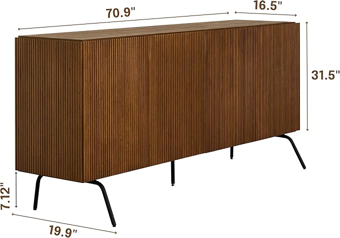 NTC Veil Modern Sideboard with 4 Doors, Buffet Cabinet with Vertical Groove Design and Metal Legs, Storage Cabinet for Living Room, and Hallway, Effortless Assembly - Rustic Oak