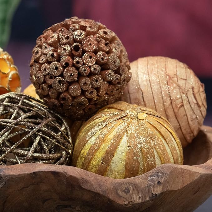 Natural Tones Vase & Bowl Fillers Glitter Gold Decorative Balls | Home Decor (Yellow Gold)